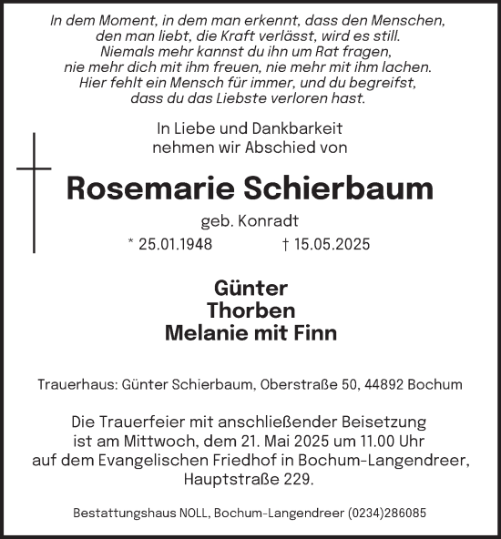 Traueranzeige von Rosemarie Schierbaum von Tageszeitung