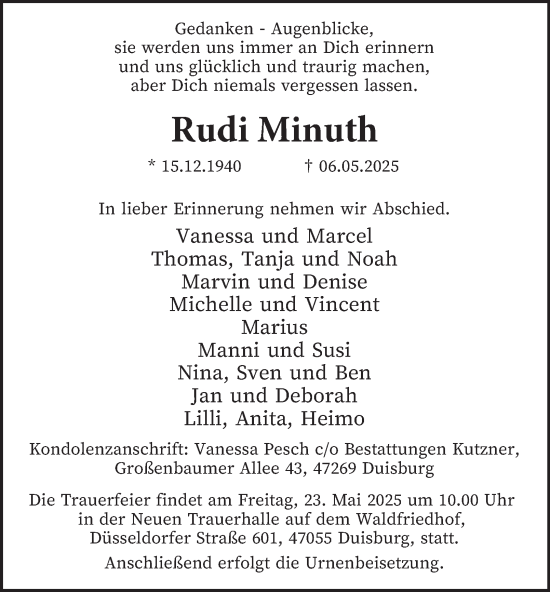 Traueranzeige von Rudi Minuth von Tageszeitung