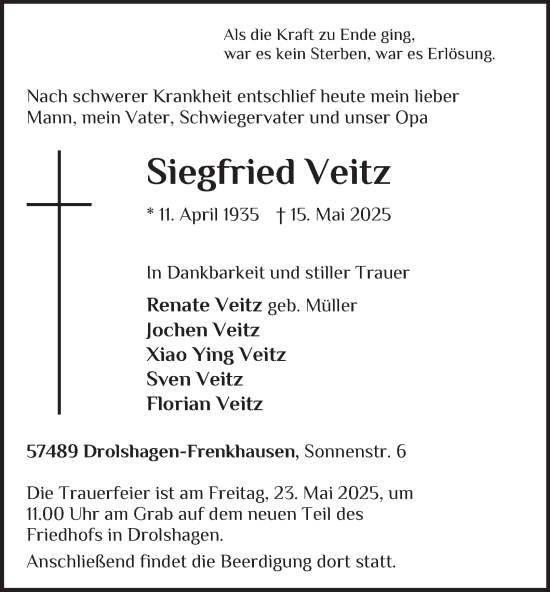 Traueranzeige von Siegfried Veitz von Tageszeitung