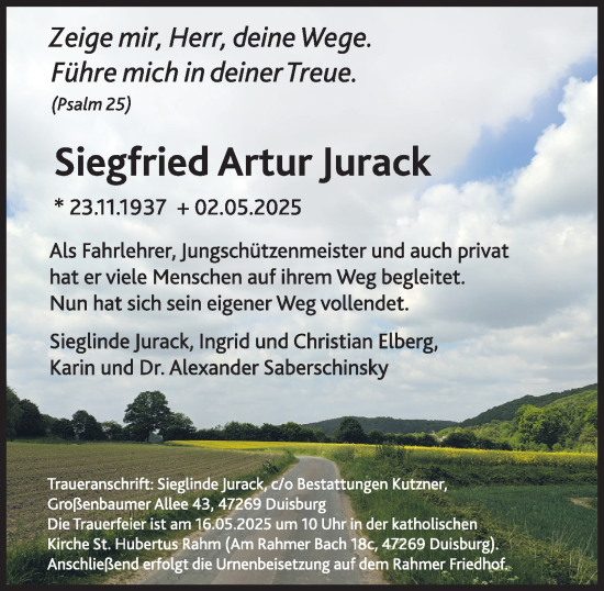 Traueranzeige von Siegfried Artur Jurack von Tageszeitung