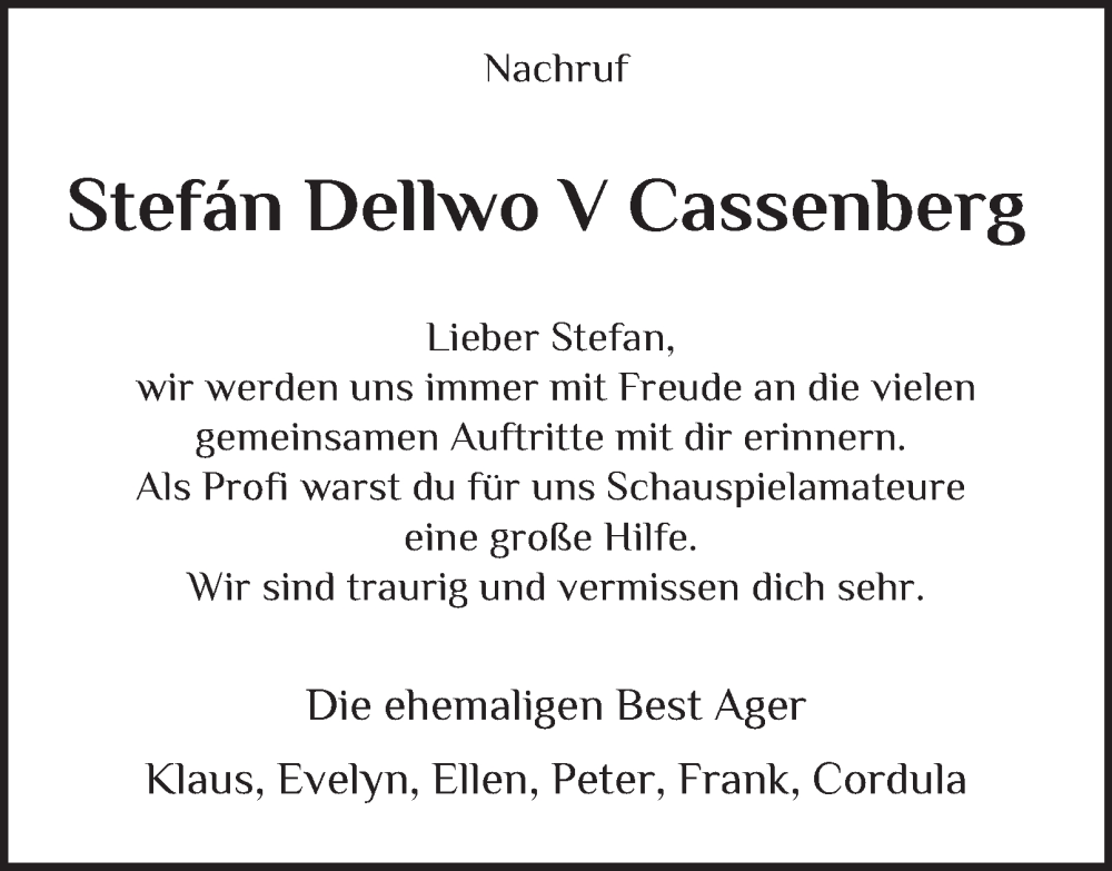  Traueranzeige für Stefan Dellwo vom 28.05.2025 aus Tageszeitung