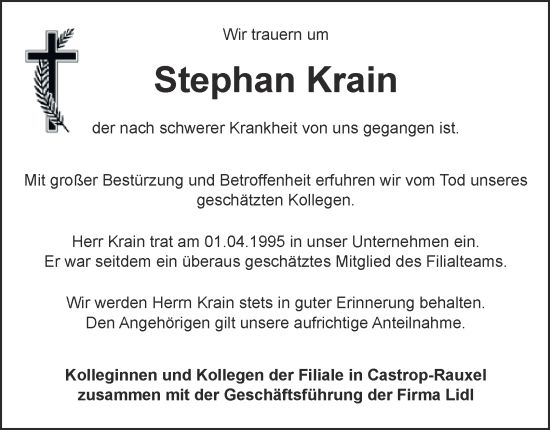 Traueranzeige von Stephan Krain von Tageszeitung
