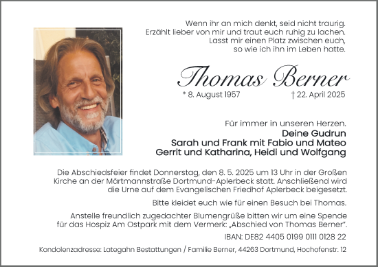 Traueranzeige von Thomas Berner von Tageszeitung