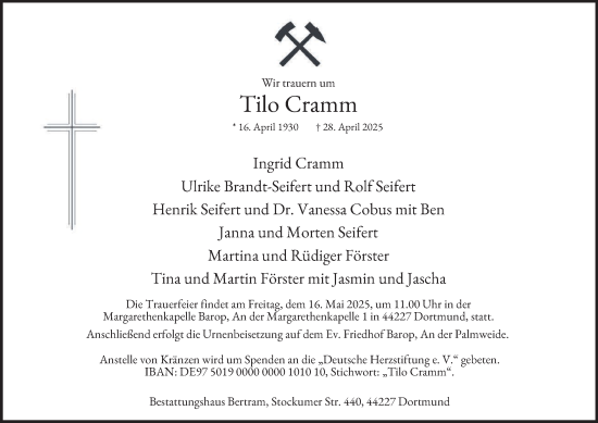 Traueranzeige von Tilo Cramm von Tageszeitung