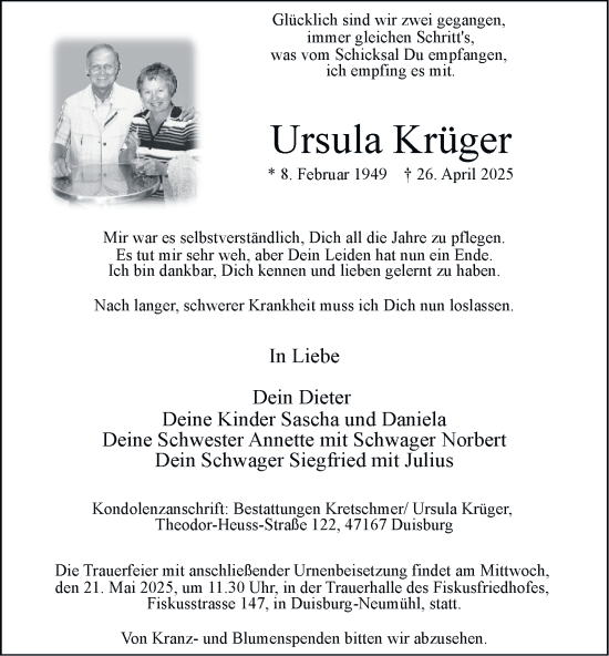 Traueranzeige von Ursula Krüger von Tageszeitung