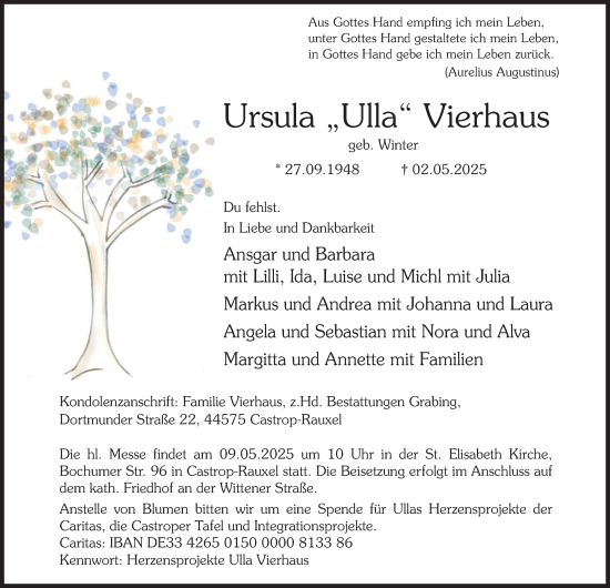 Traueranzeige von Ursula Vierhaus von Tageszeitung