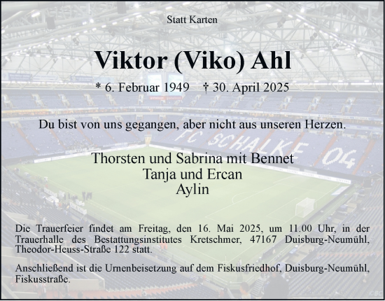 Traueranzeige von Viktor Ahl von Tageszeitung