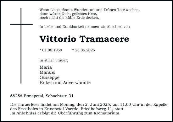 Traueranzeige von Vittorio Tramacere von Tageszeitung