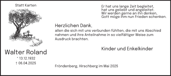 Traueranzeige von Walter Roland von Tageszeitung