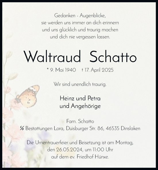 Traueranzeige von Waltraud Schatto von Tageszeitung