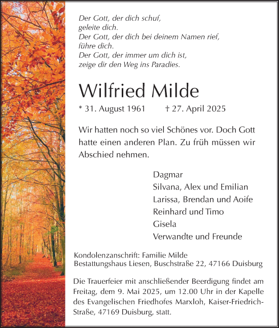 Traueranzeige von Wilfried Milde von Tageszeitung