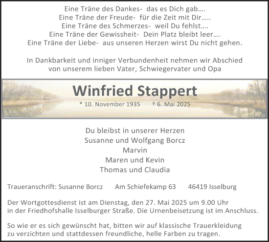 Traueranzeige von Winfried Stappert von Tageszeitung