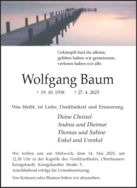 Traueranzeige von Wolfgang Baum von Tageszeitung