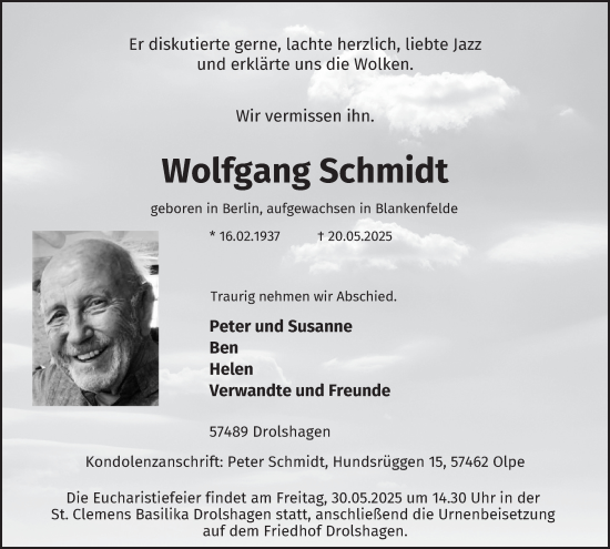 Traueranzeige von Wolfgang Schmidt von Tageszeitung