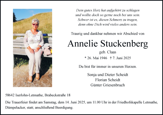 Traueranzeige von Annelie Stuckenberg von Tageszeitung
