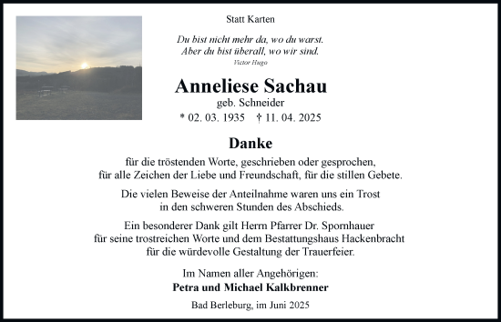 Traueranzeige von Anneliese Sachau von Tageszeitung