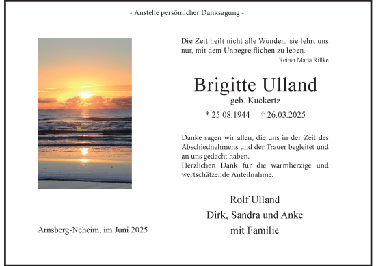 Traueranzeige von Brigitte Ulland von Tageszeitung