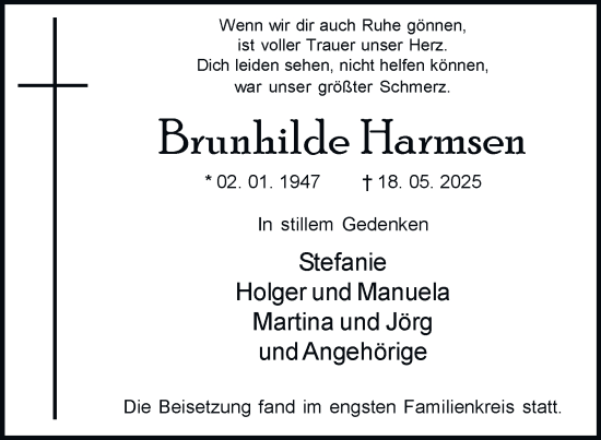Traueranzeige von Brunhilde Harmsen von Tageszeitung
