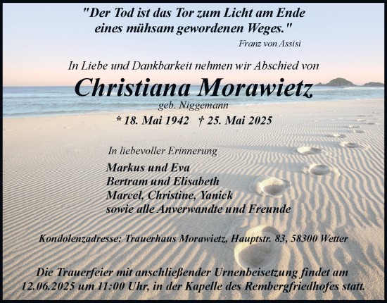 Traueranzeige von Christiana Morawietz von Tageszeitung