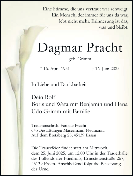 Traueranzeige von Dagmar Pracht von Tageszeitung