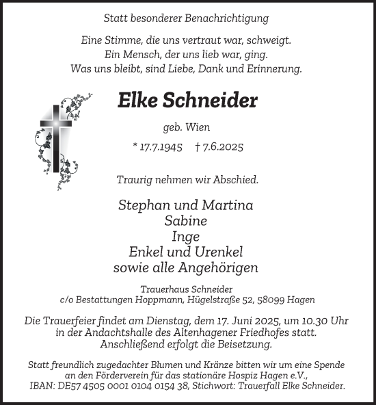 Traueranzeige von Elke Schneider von Tageszeitung