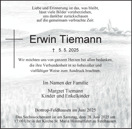 Traueranzeige von Erwin Tiemann von Tageszeitung