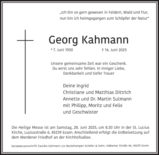 Traueranzeige von Georg Kahmann von Tageszeitung