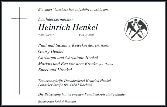 Traueranzeige von Heinrich Henkel von Tageszeitung