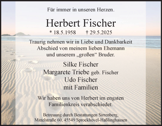 Traueranzeige von Herbert Fischer von Tageszeitung