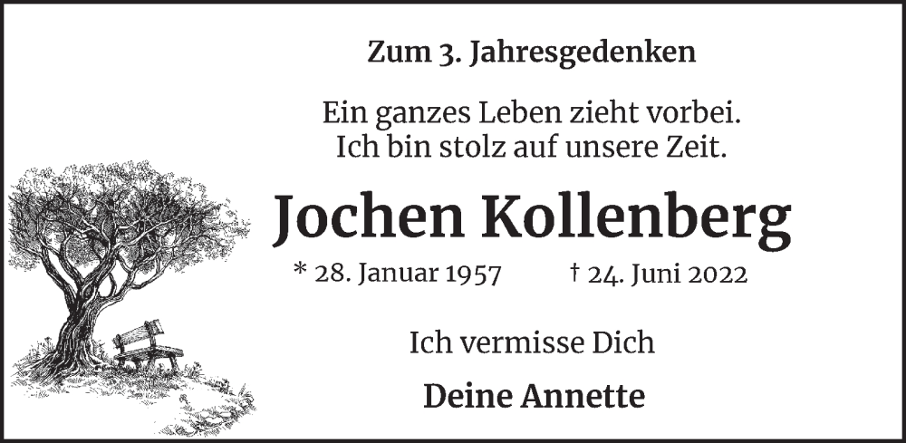  Traueranzeige für Jochen Kollenberg vom 24.06.2025 aus Tageszeitung