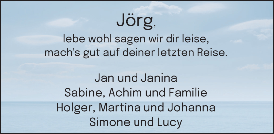 Traueranzeige von Jörg  von Tageszeitung