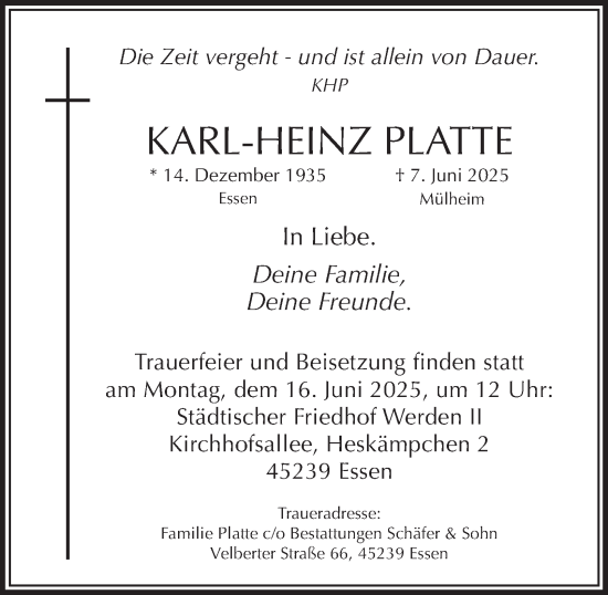 Traueranzeige von Karl-Heinz Platte von Tageszeitung