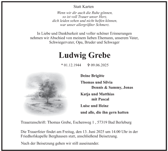 Traueranzeige von Ludwig Grebe von Tageszeitung