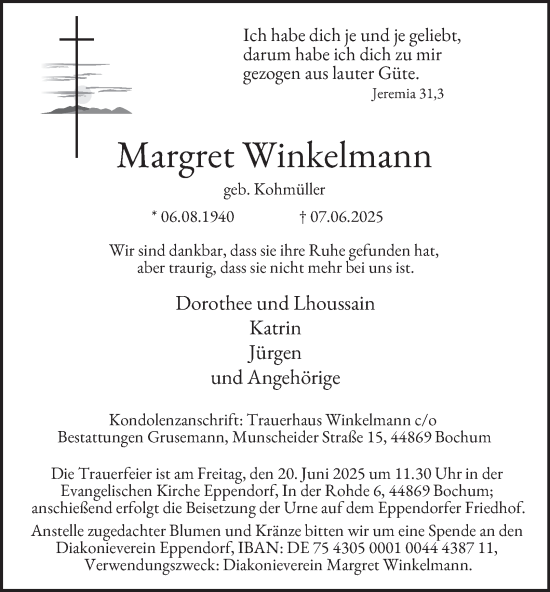 Traueranzeige von Margret Winkelmann von Tageszeitung