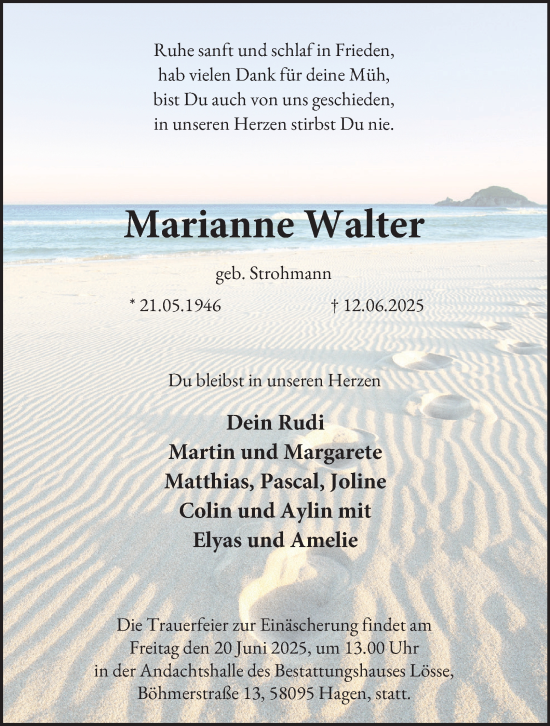 Traueranzeige von Marianne Walter von Tageszeitung