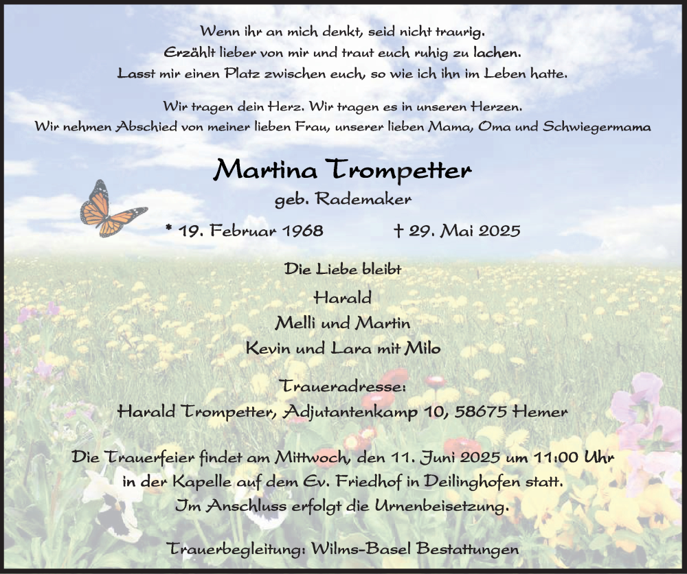  Traueranzeige für Martina Trompetter vom 07.06.2025 aus Tageszeitung