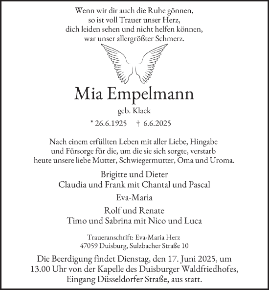 Traueranzeige von Mia Empelmann von Tageszeitung