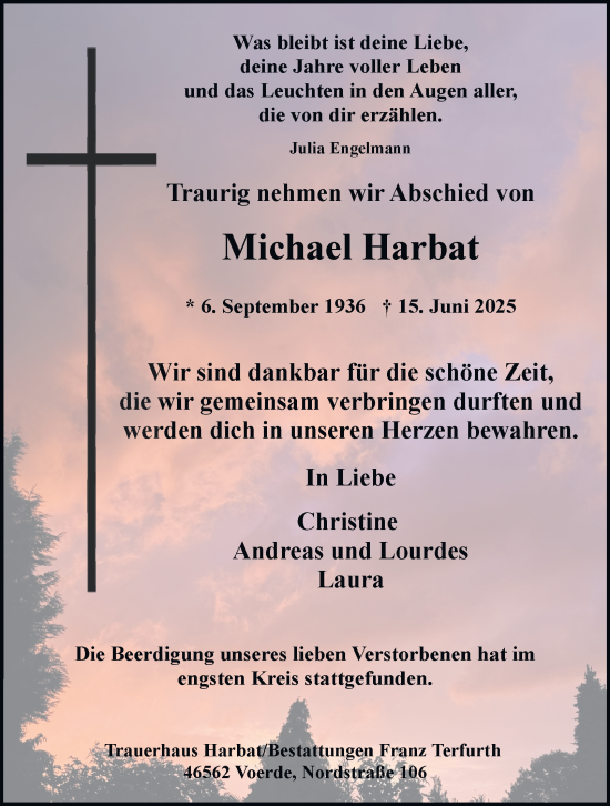 Traueranzeige von Michael Harbat von Tageszeitung