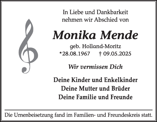 Traueranzeige von Monika Mende von Tageszeitung