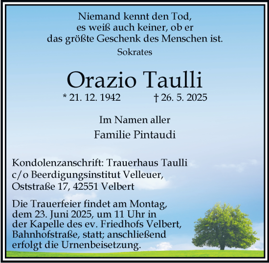 Traueranzeige von Orazio Taulli von Tageszeitung