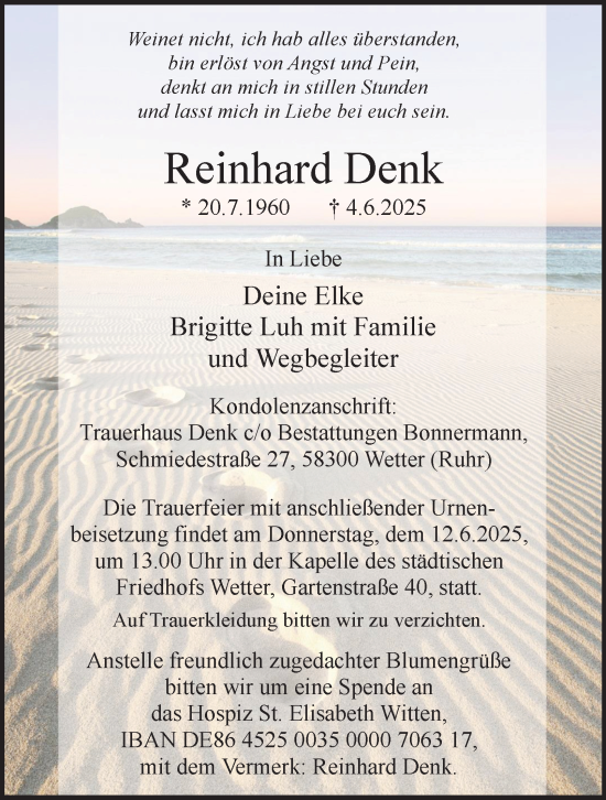 Traueranzeige von Reinhard Denk von Tageszeitung