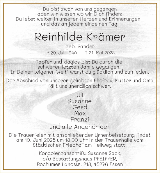 Traueranzeige von Reinhilde Krämer von Tageszeitung