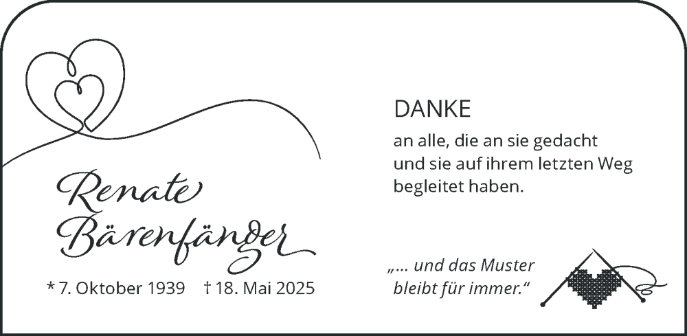  Traueranzeige für Renate Bärenfänger vom 14.06.2025 aus Tageszeitung