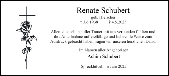 Traueranzeige von Renate Schubert von Tageszeitung