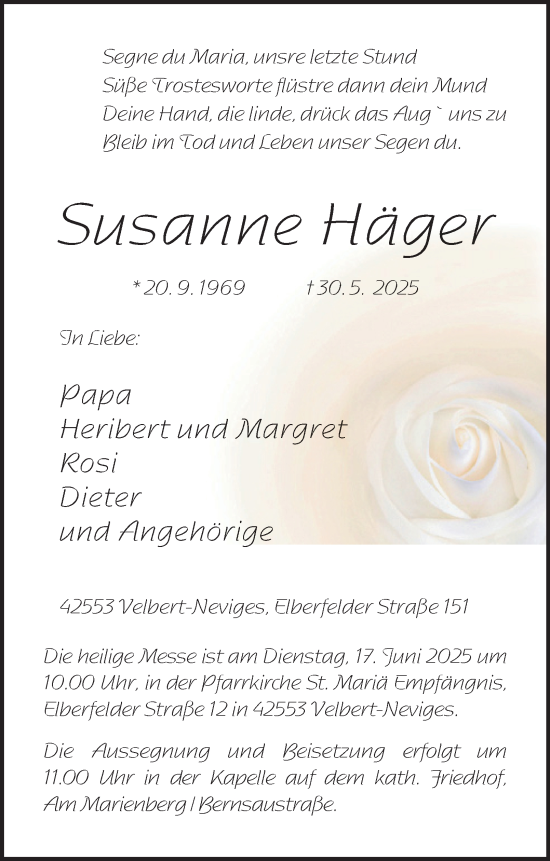 Traueranzeige von Susanne Häger von Tageszeitung