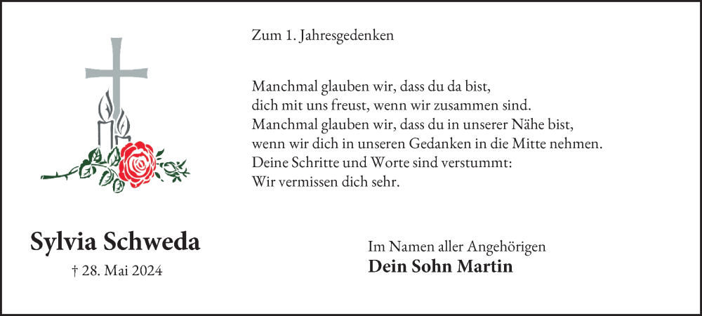  Traueranzeige für Sylvia Schweda vom 07.06.2025 aus Tageszeitung