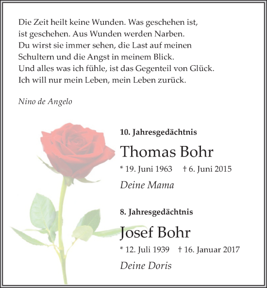 Traueranzeige von Thomas und Josef Bohr von Tageszeitung