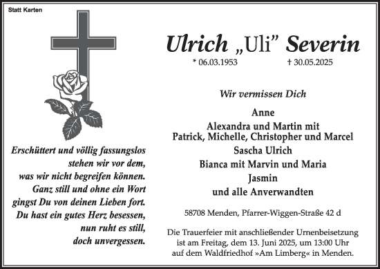 Traueranzeige von Ulrich Severin von Tageszeitung