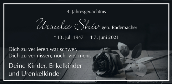 Traueranzeige von Ursula Shiv von Tageszeitung