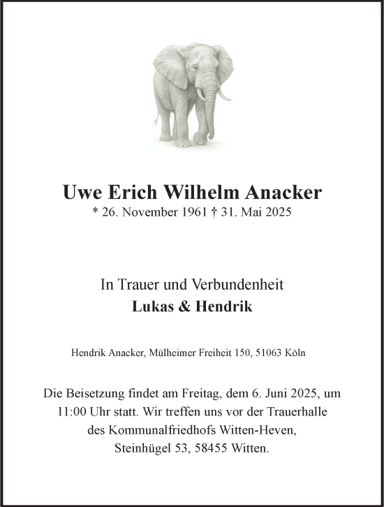 Traueranzeige von Uwe Erich Wilhelm Anacker von Tageszeitung